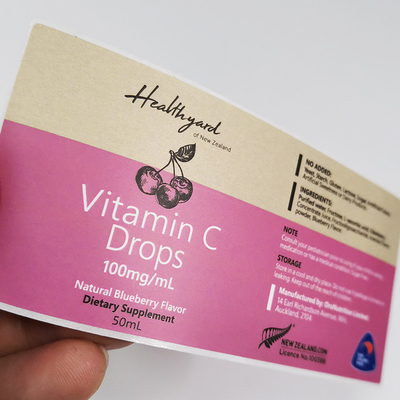 Çıkarılabilir İlaç Etiket Baskı CMYK Vitamin Şişe Etiketleri